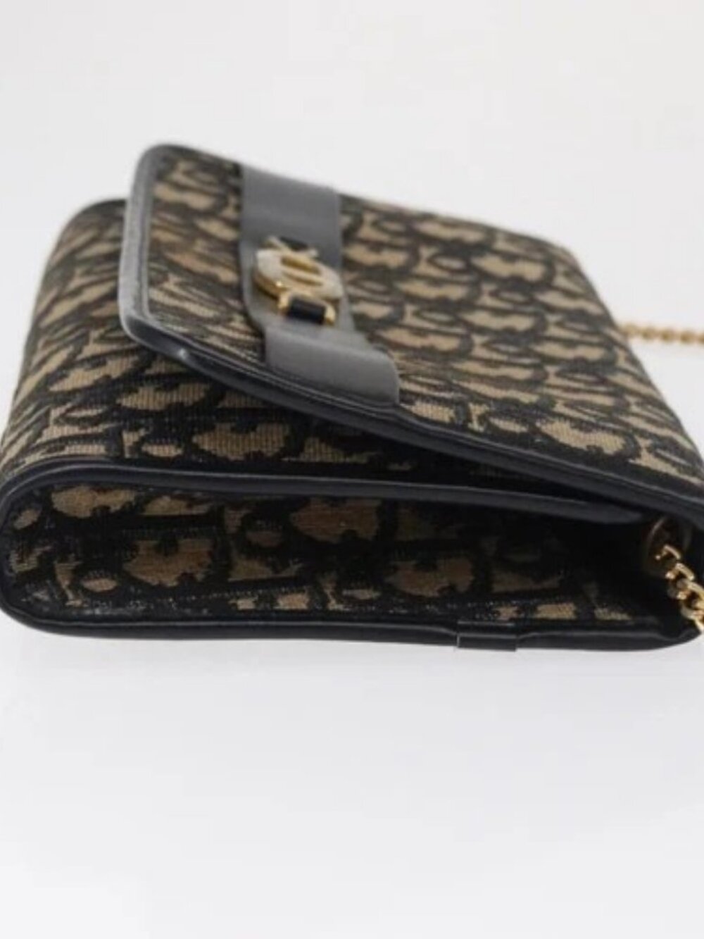 Christian Dior Trotter Canvas Chain Shoulder Bag Navy Gold Auth 162506A - Picture 3 of 16